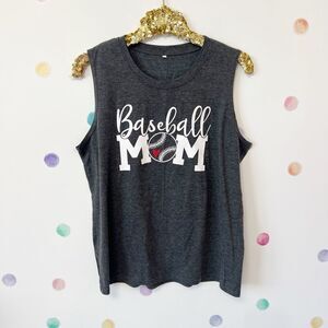 Baseball Mom Sleeveless Top - Gray